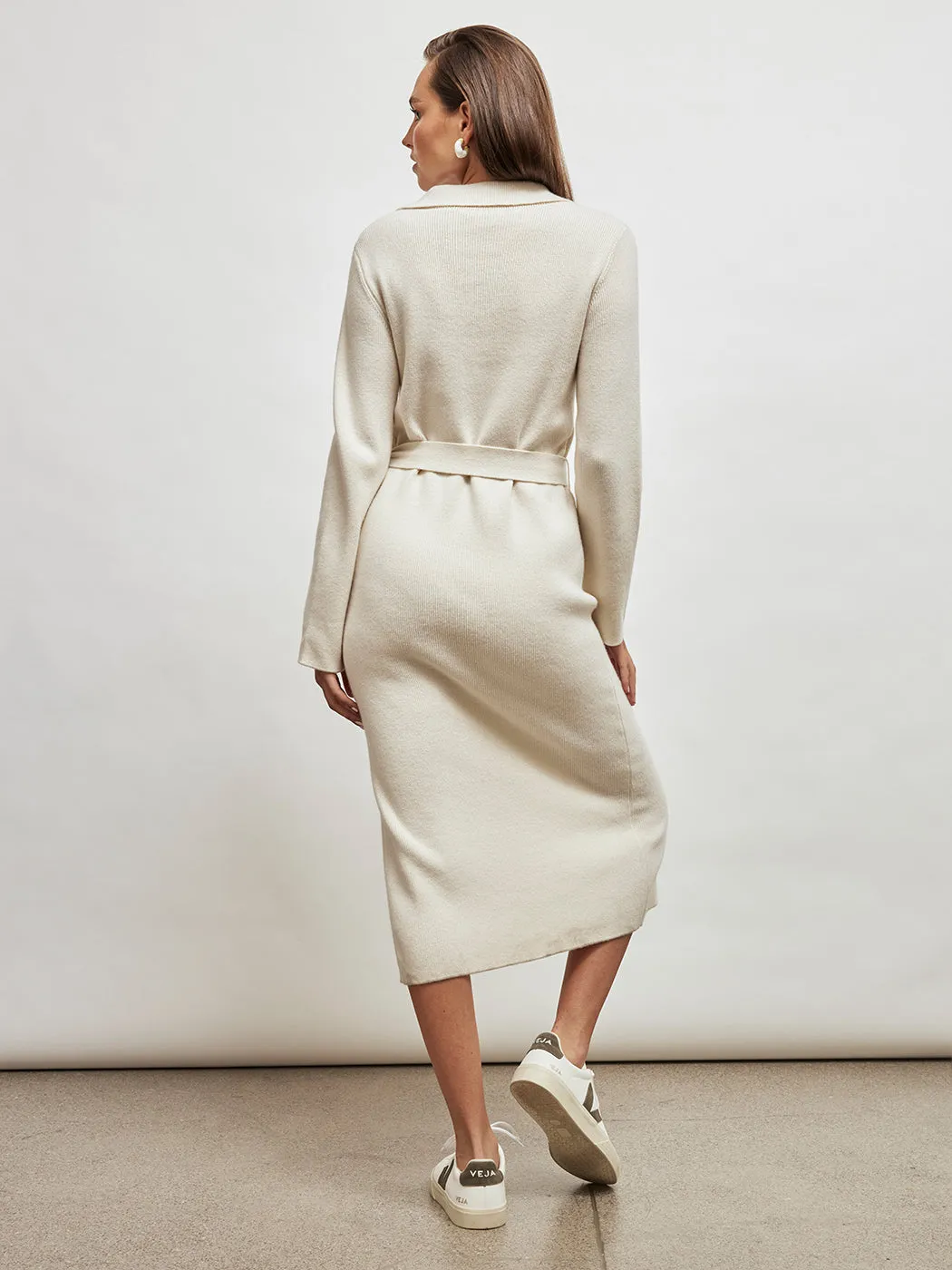 Collared Belted Dress - Ivory