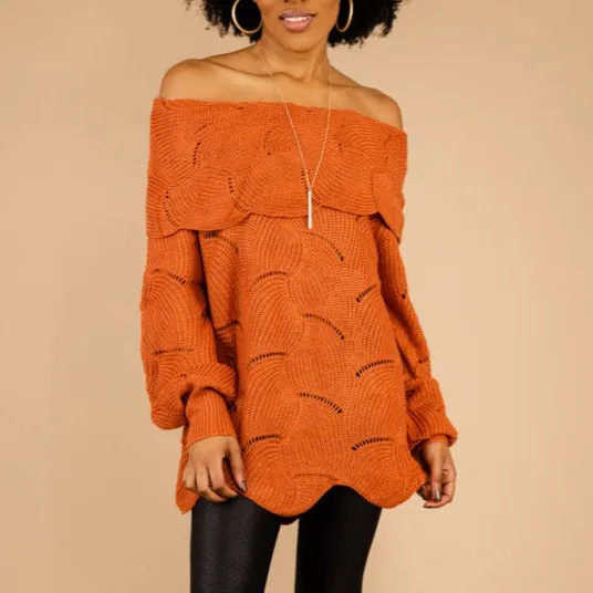 Fold Over Neckline Sweater