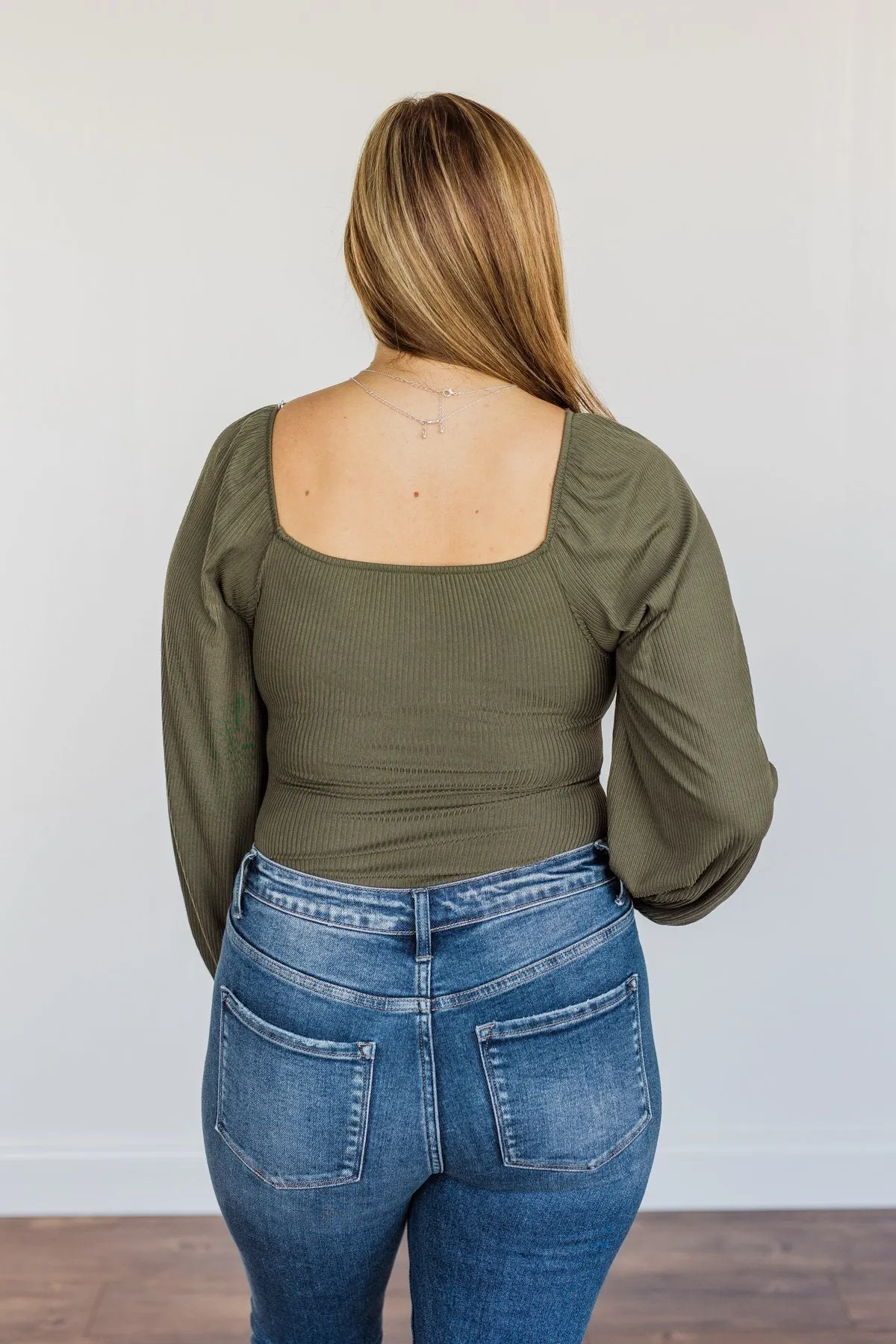 Full Hearts Long Sleeve Bodysuit- Olive