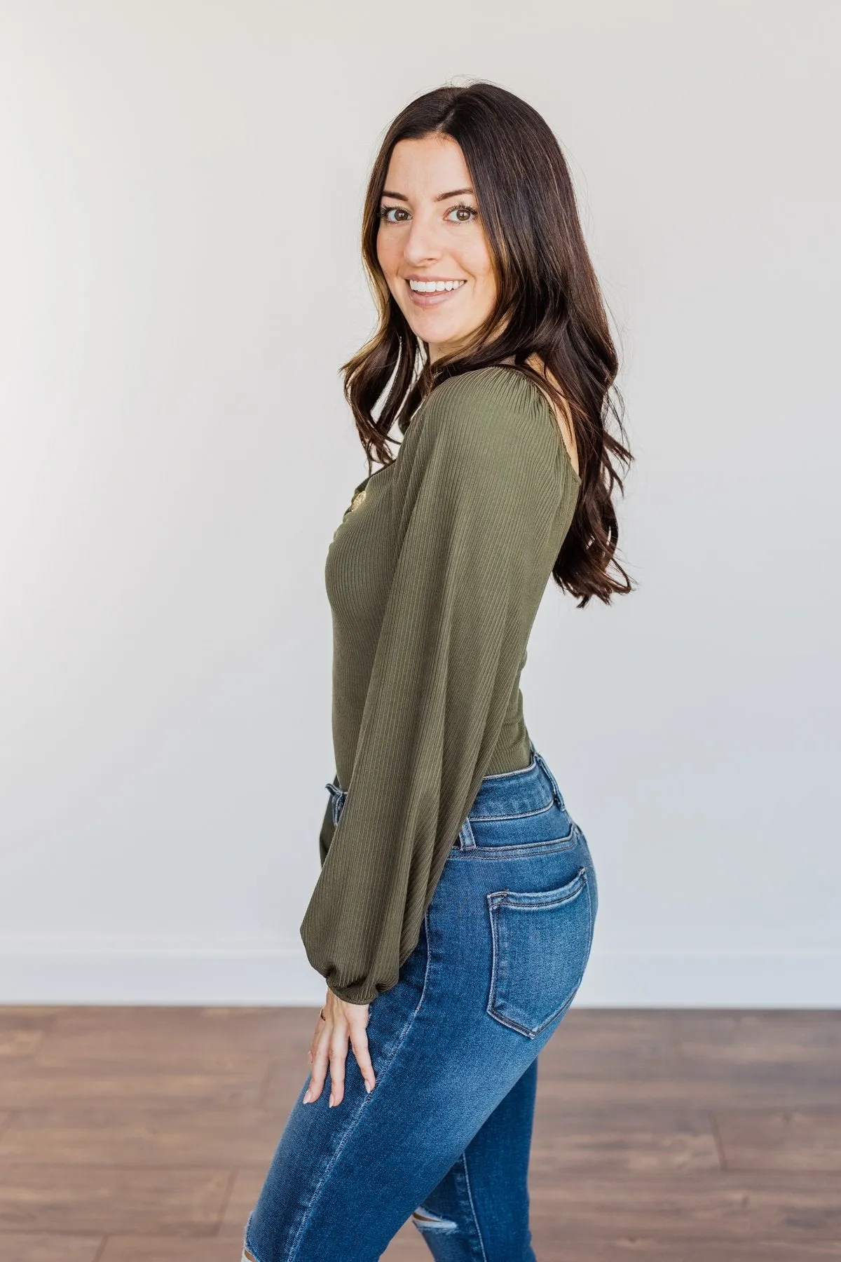 Full Hearts Long Sleeve Bodysuit- Olive