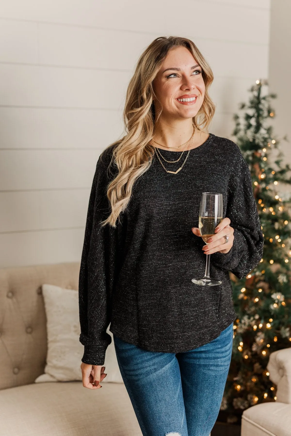 Glitz & Glam Long Sleeve Top- Black