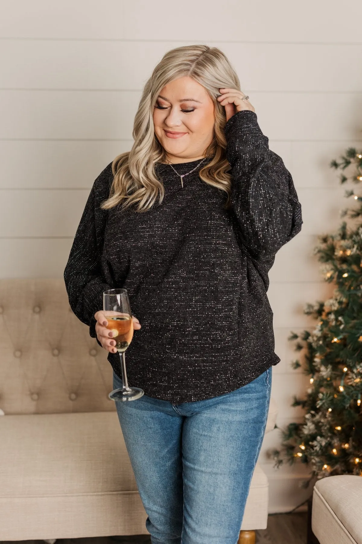 Glitz & Glam Long Sleeve Top- Black