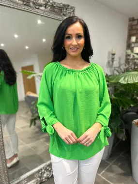 Green Tied Sleeve Bardot Top Trinity