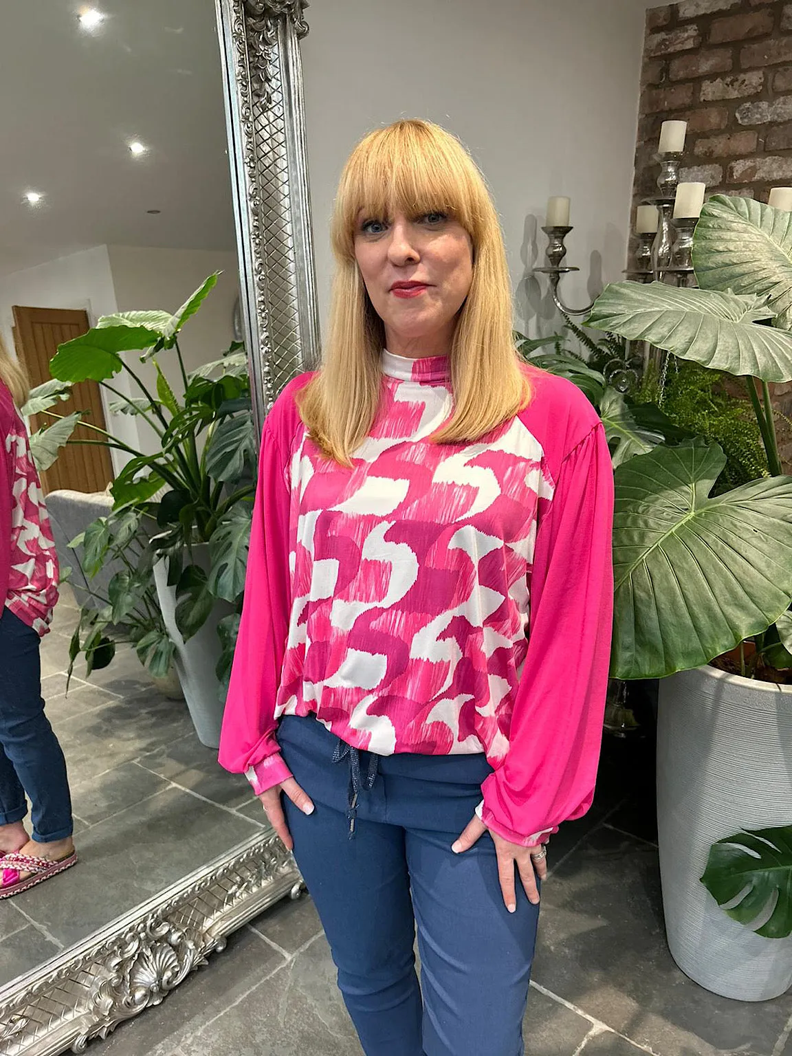 Lipstick Pink Sketch Print Blouse Abby