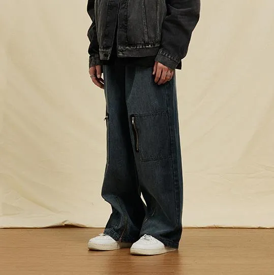 Men's Hip Hop Vintage Style Denim Loose Straight Streetwear Jeans Pants