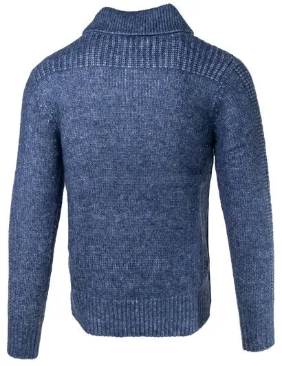 Midweight Triple Blend Shawl Collar Sweater - Navy