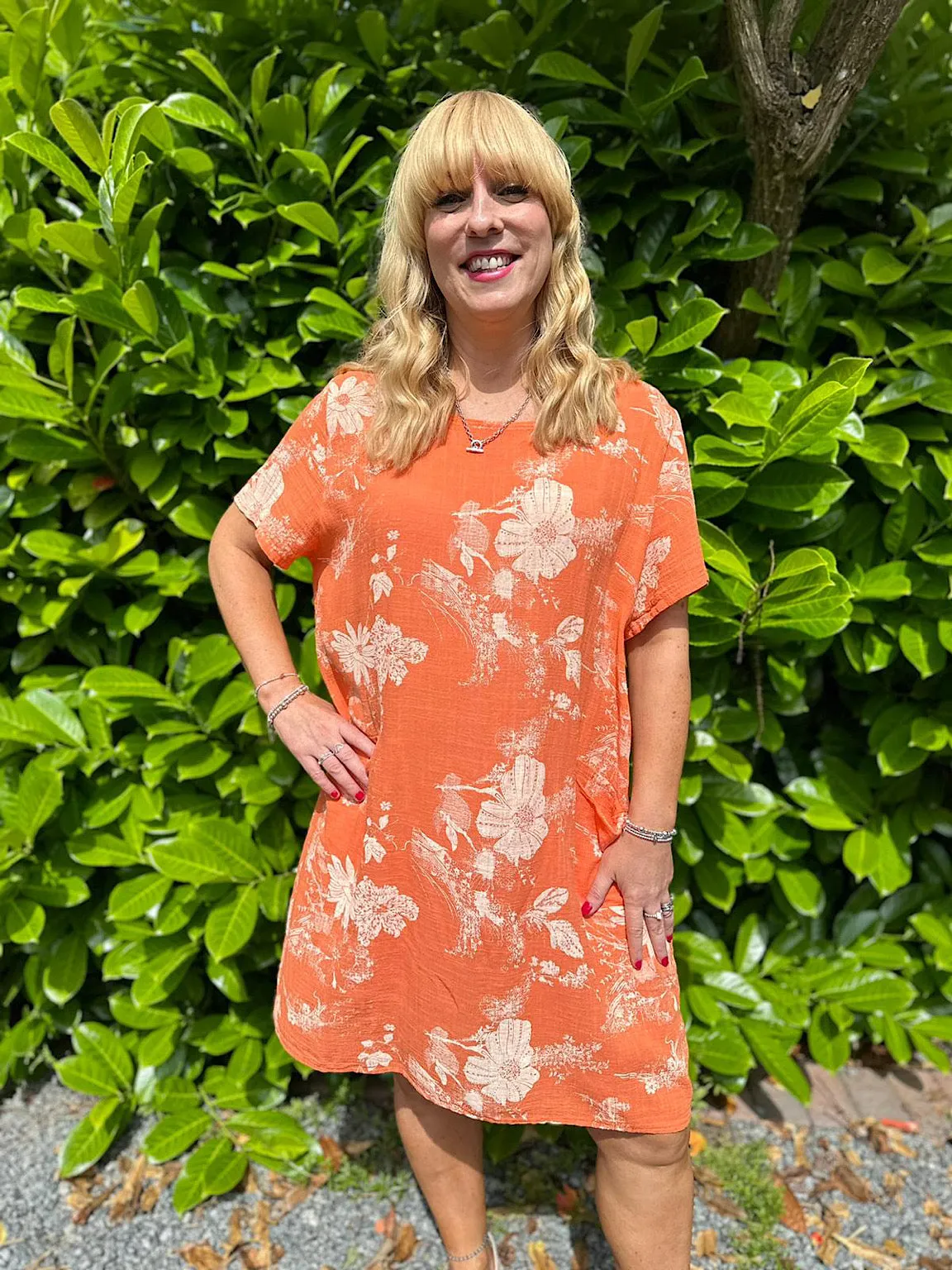 Orange Daisy Floral Pocket Dress Rebecca