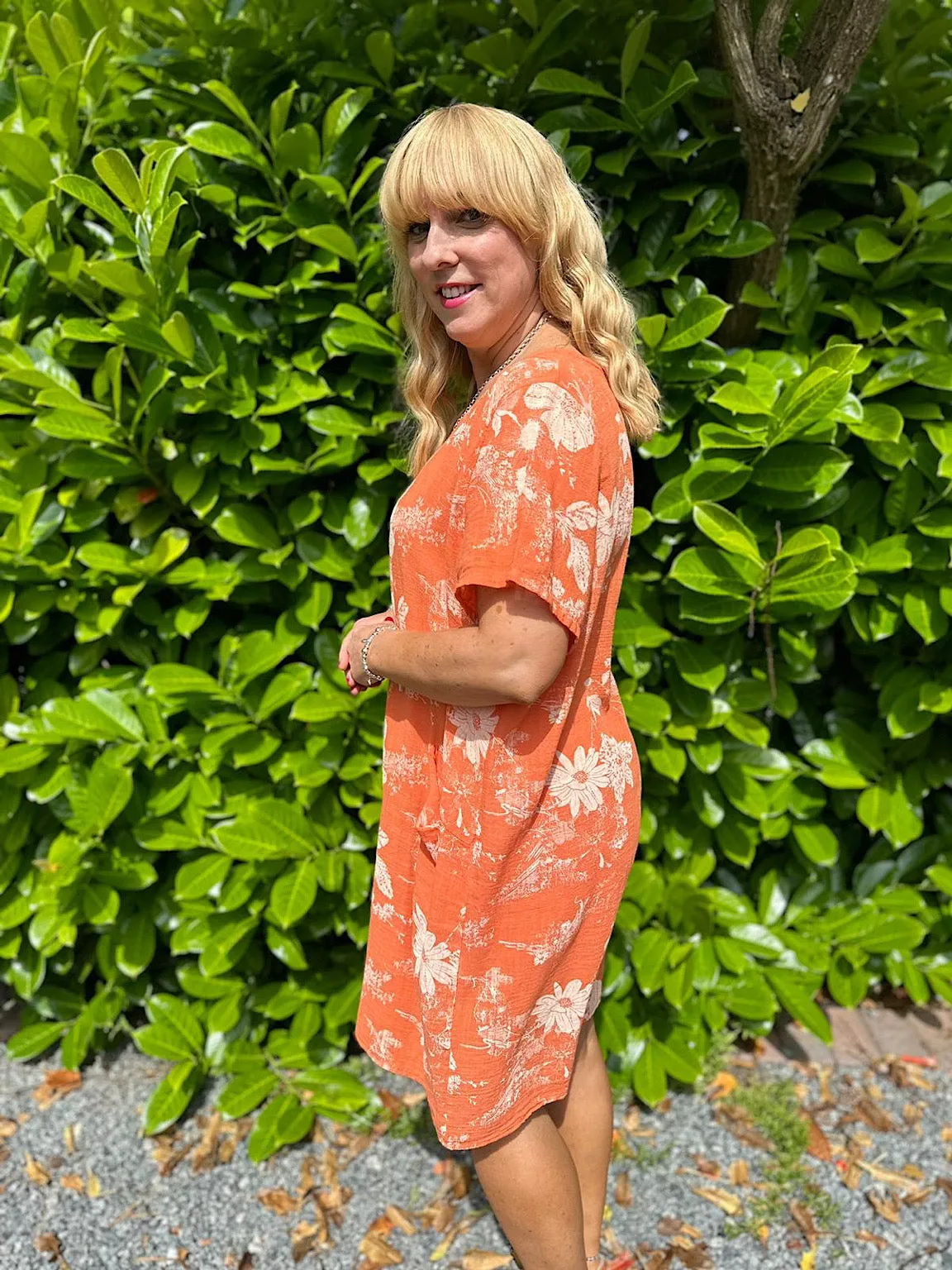 Orange Daisy Floral Pocket Dress Rebecca