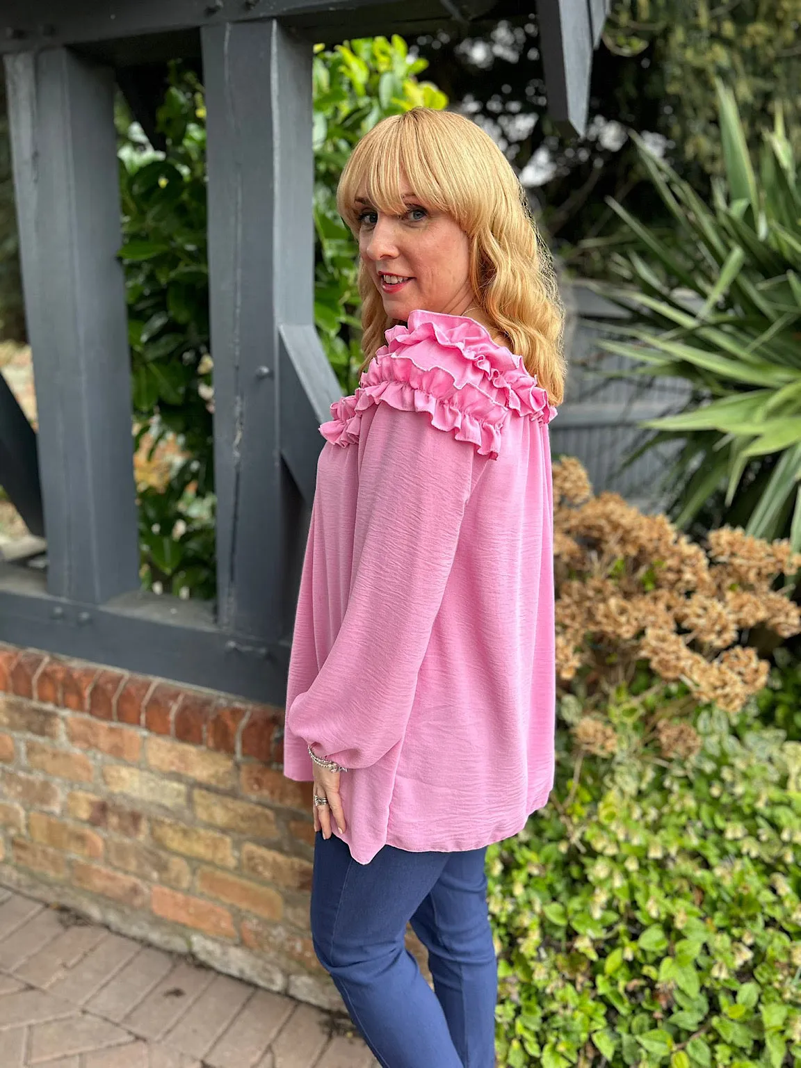 Pink Ruffle Bardot Top Heidi