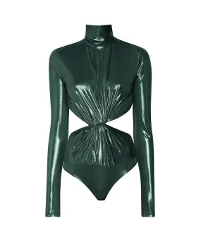 		Shiny Jersey Turtleneck Bodysuit	