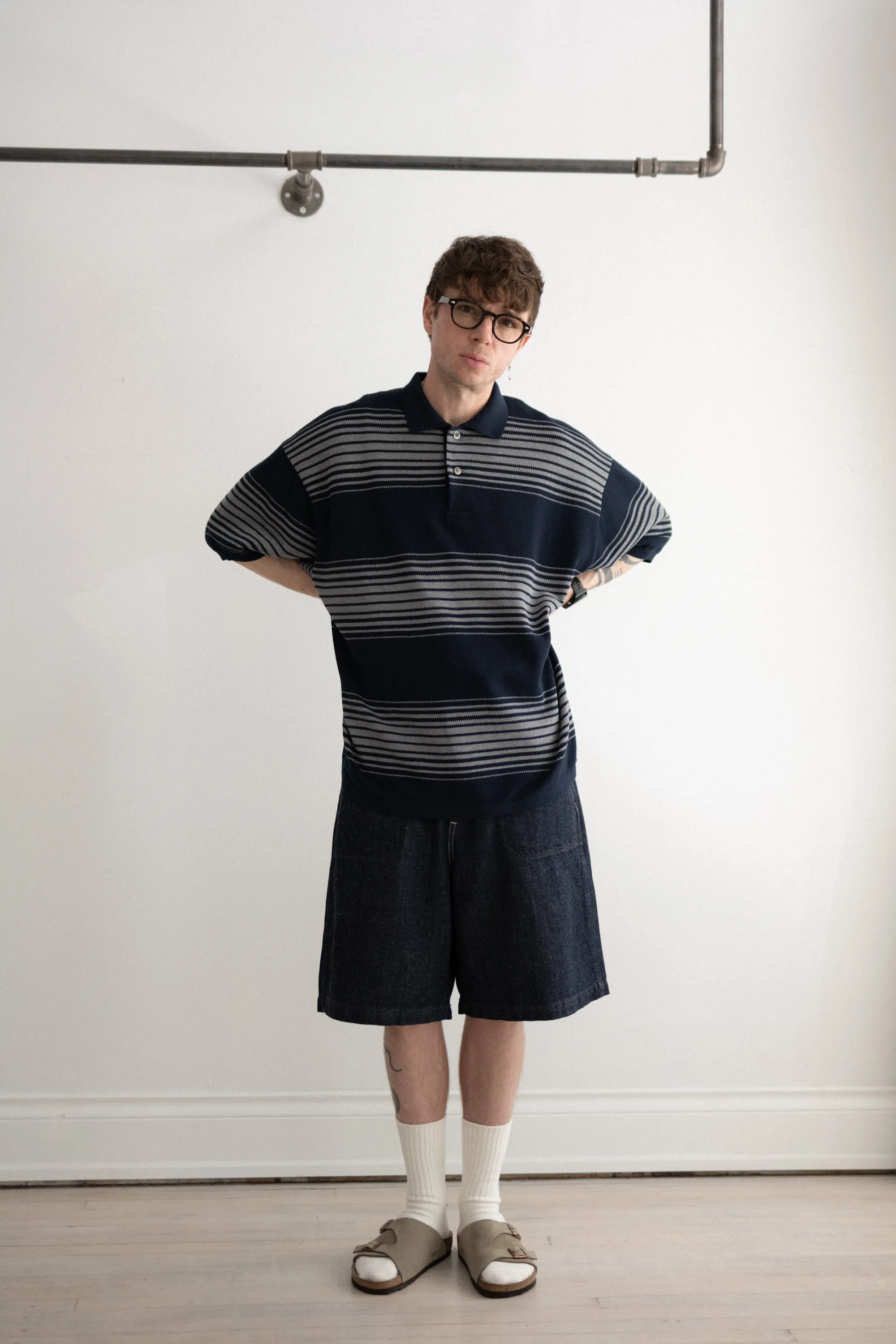 Stripe Polo Sweater Navy