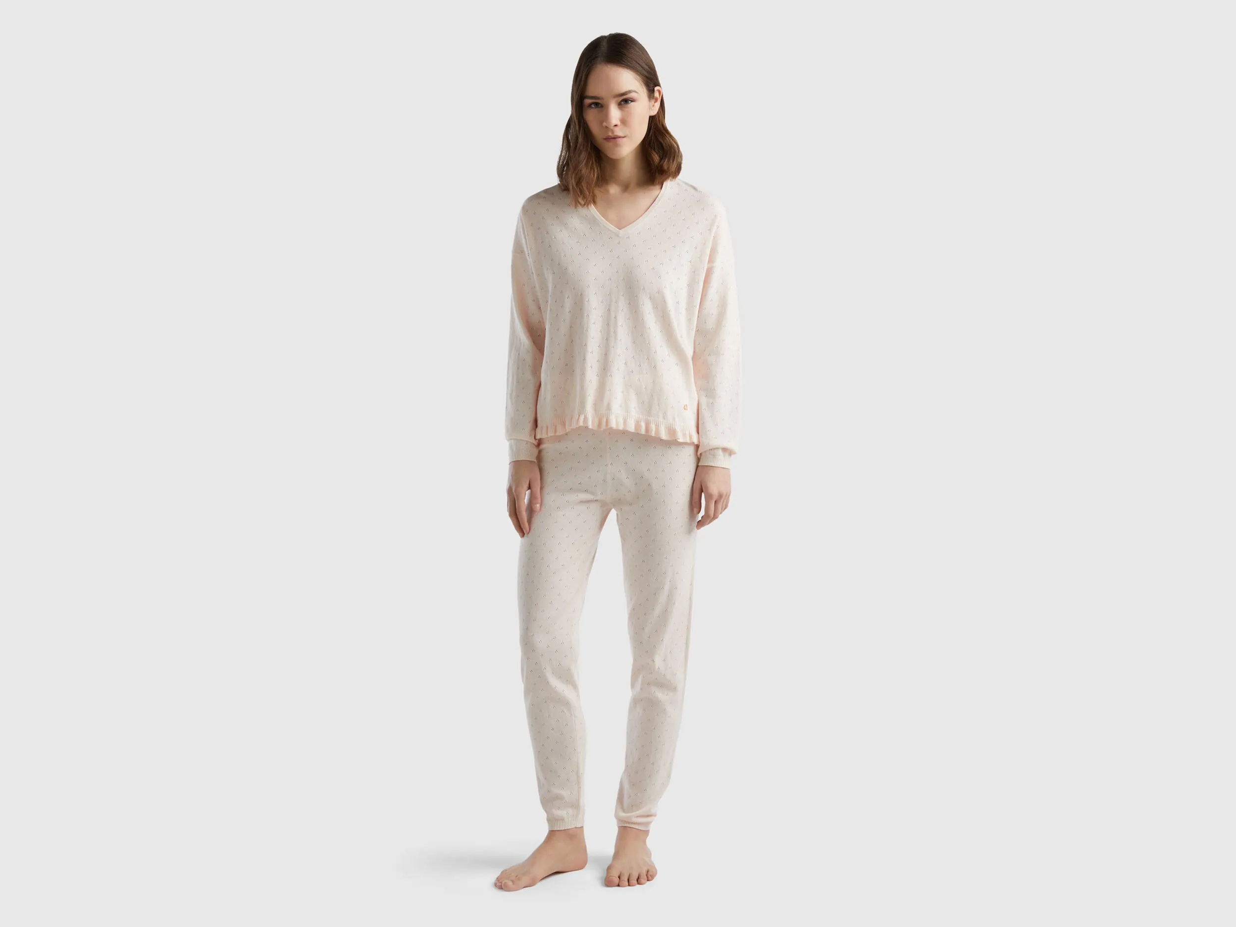 Sweater with rouches - Peach | Benetton