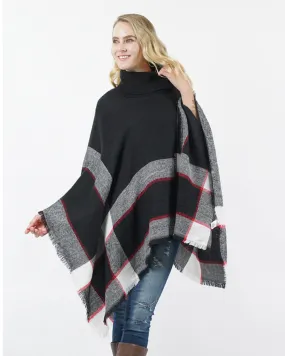 Turtle Neck Poncho - Black Plaid - One Size