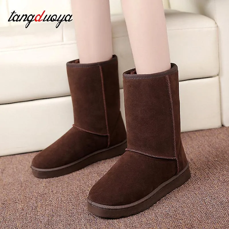 Women Snow Boots Middle Tube Winter Boots Thick Plush Non-slip Winter Boots Fashion Women Warm Mid Calf Botas Mujer