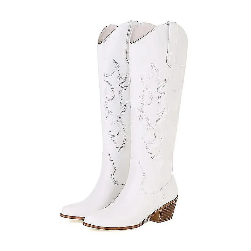 Women"s Embroidered Western Cowboy Boots, Pointed Toe Knee Boots