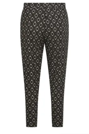 YOURS Curve Black Abstract Print Double Pleat Harem Trousers